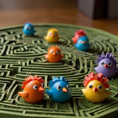 colorful maze game featuring various bird characters.