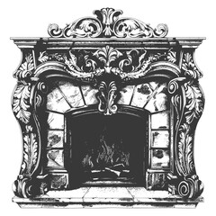 fireplace full with engraving style black color only