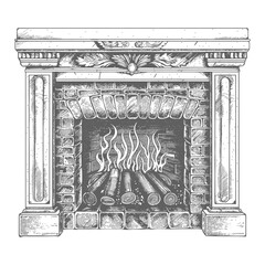 fireplace full with engraving style black color only