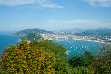 view of the Basque city of San Sebastian from Mount Igueldo on a sunny summer day