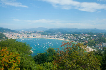 view of the Basque city of San Sebastian from Mount Igueldo on a sunny summer day