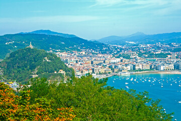 Fototapeta premium view of the Basque city of San Sebastian from Mount Igueldo on a sunny summer day