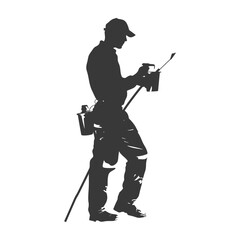 Silhouette Professional building painter in action black color only