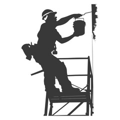 Silhouette Professional building painter in action black color only