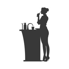 Silhouette receptionist in action full body black color only