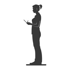 Silhouette receptionist in action full body black color only