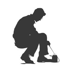 Silhouette shoeshine in action full body black color only
