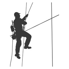 Obraz premium Silhouette Skyscraper window cleaner in action black color only