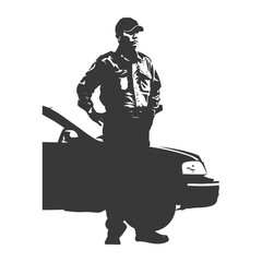 Silhouette taxi driver in action full body black color only