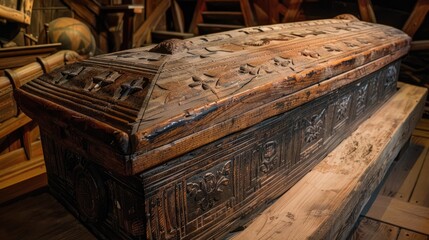 Wooden coffin containing a deceased individual