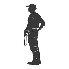 Silhouette zookeeper in action full body black color only