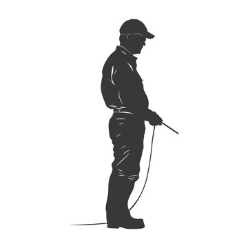 Silhouette zookeeper in action full body black color only