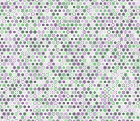Seamless geometric pattern. Bold rounded hexagons mosaic cells with padding and inner solid cells. Regular hexagon shapes. Multiple tones color palette. Seamless pattern. Tileable vector illustration.