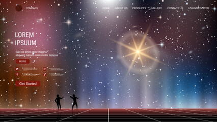 Modern trendy landing page vector design template. Deep space background © Ulvur
