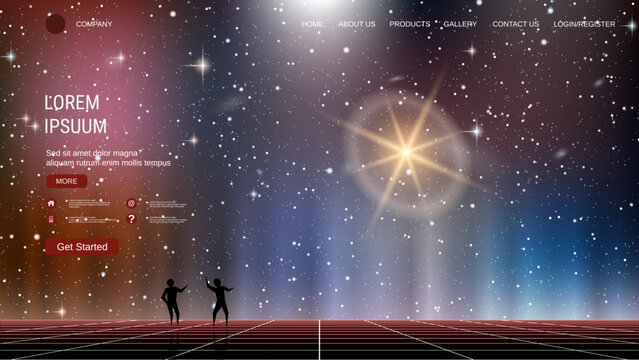 Modern trendy landing page vector design template. Deep space background