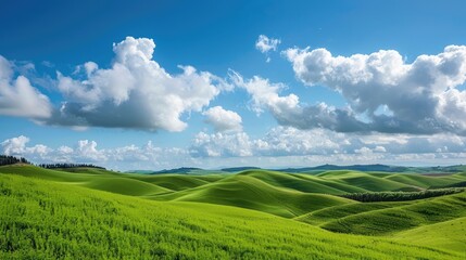 Fototapeta premium Green Hills Photography under Blue Sky and Clouds