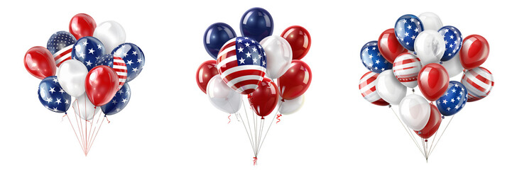 American Independence Day party balloons isolated on transparent background