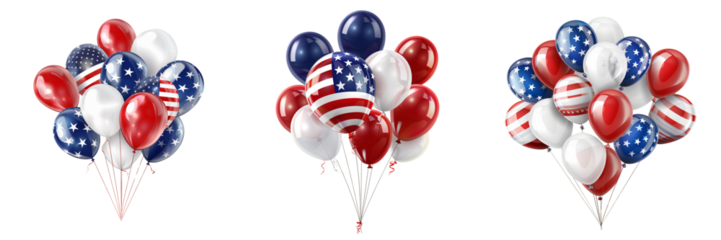 American Independence Day party balloons isolated on transparent background