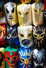 Mexican wrestling masks, colorful group of wrestling masks from Mexico, Mexican culture