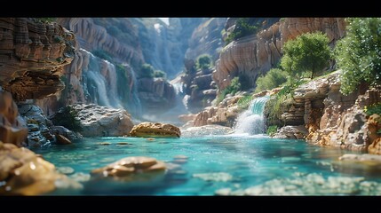 Landscape view of a river flowing through a canyon - Powered by Adobe