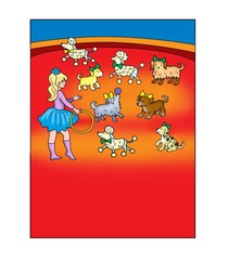 dog trainer with dogs in the circus arena