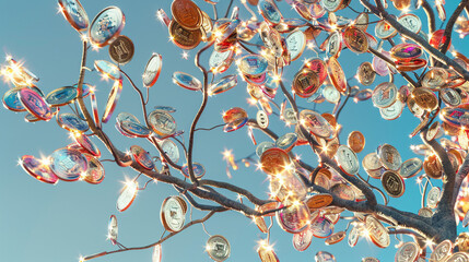 Prosperity Blooms: Tree Sprouting Coins Instead of Leaves