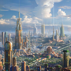 Naklejka premium Vertical Style: Futuristic City Skyscrapers
