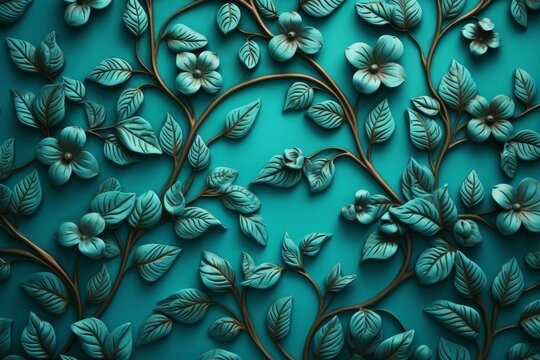 Botanical Relief Artwork With Floral Patterns For Stylish Interior Decoration. Generative AI