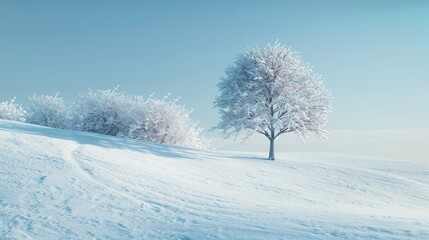 Fototapeta premium Snowy landscape with an artificial tree