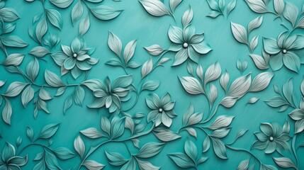 Artistic Paper Craft Flowers In Elegant White On A Turquoise Background. Generative AI