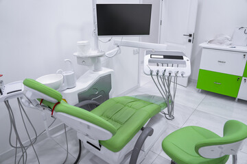 Green design dental clinic, medical concept, dentist's room