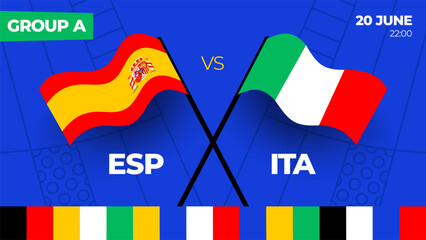 Spain vs Italy football 2024 match versus. 2024 group stage championship match versus teams intro sport background, championship competition.