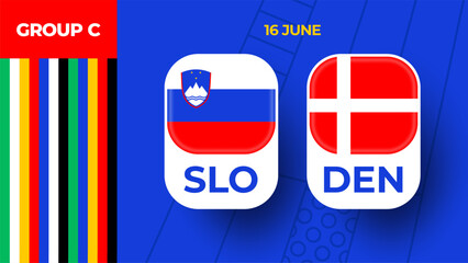 Slovenia vs Denmark football 2024 match versus. 2024 group stage championship match versus teams intro sport background, championship competition.