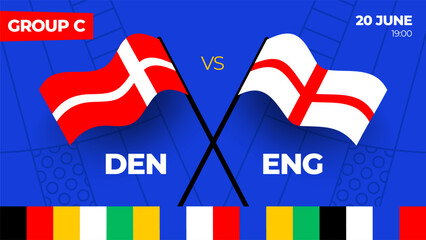 Denmark vs England football 2024 match versus. 2024 group stage championship match versus teams intro sport background, championship competition.