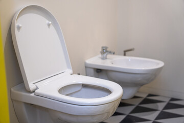 Hotel toilet, service industry concept
