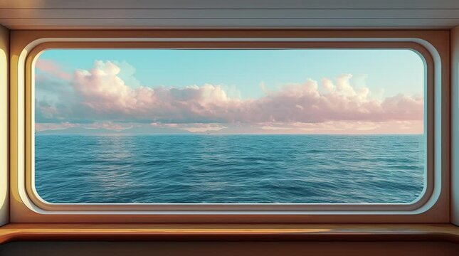 Mesmerizing view of the ocean surface through a boat window.
 Seamless looping 4k time-lapse virtual video animation background. Generated AI