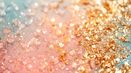 A gold and pink background with a lot of glitter