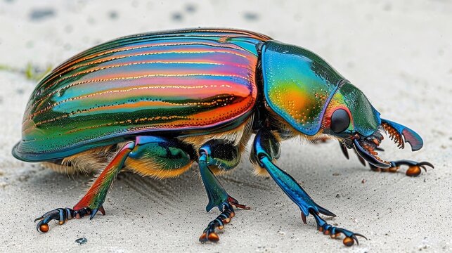 Beautiful macro shot of green May beetle in natural habitat close-up photography, insects pests concept, banner