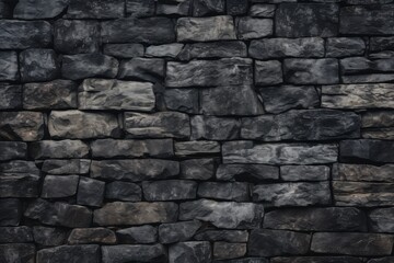 Obraz premium Dark Stacked Stones Crafted Into A Solid And Aesthetic Wall Structure. Generative AI