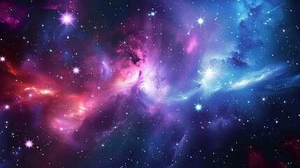 A space backdrop featuring a lifelike nebula and gleaming stars. A vibrant cosmos filled with stardust and the Milky Way. A galaxy of enchanting colors.