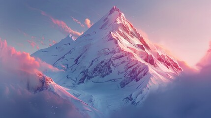 Winter mountain peak with a radiant glow
