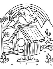 Cute bird coloring page for kids, spring coloring pages for kids
