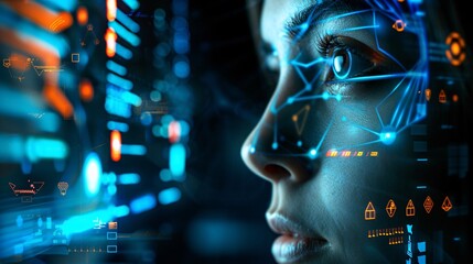 Advanced Cybersecurity: Close-Up of Futuristic Interfaces and Biometrics Highlighting Digital Security and Data Protection � Generative AI