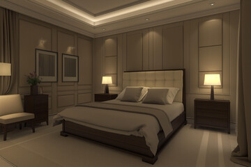 The room interior has a minimalist and modern design