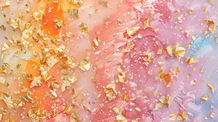 A colorful background with gold glitter and pink and orange colors
