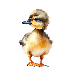 Isolated watercolor duckling portrait on white background with copy space