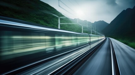 Obraz premium The concept of railroad travel and transportation. The idyll of traveling, the atmosphere of railway stations, the passion of trains, the amazing view and scenery from the train windows