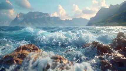 Fresh view of waves crashing against a rocky outcrop - Powered by Adobe