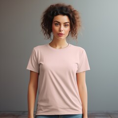 Fototapeta premium Pink T-shirt beautiful woman