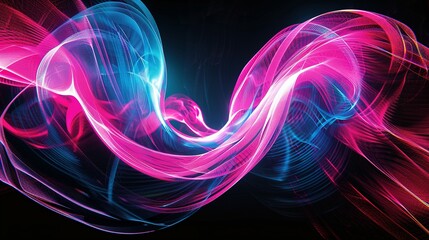 Fototapeta premium Neon Arches and Swirls in Pink and Blue: Black Background Image